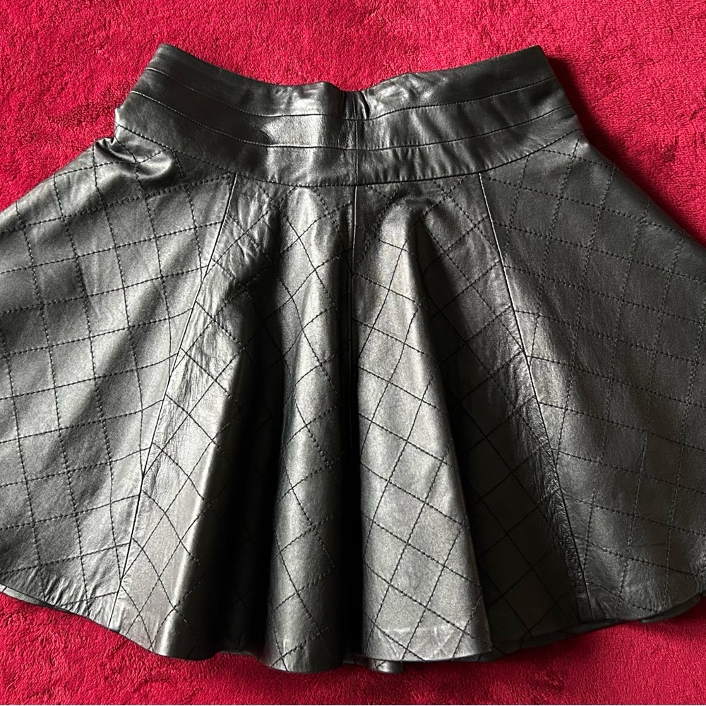 Milly/ Bergdorf Goodman Black Quilted Leather Skater Skirt